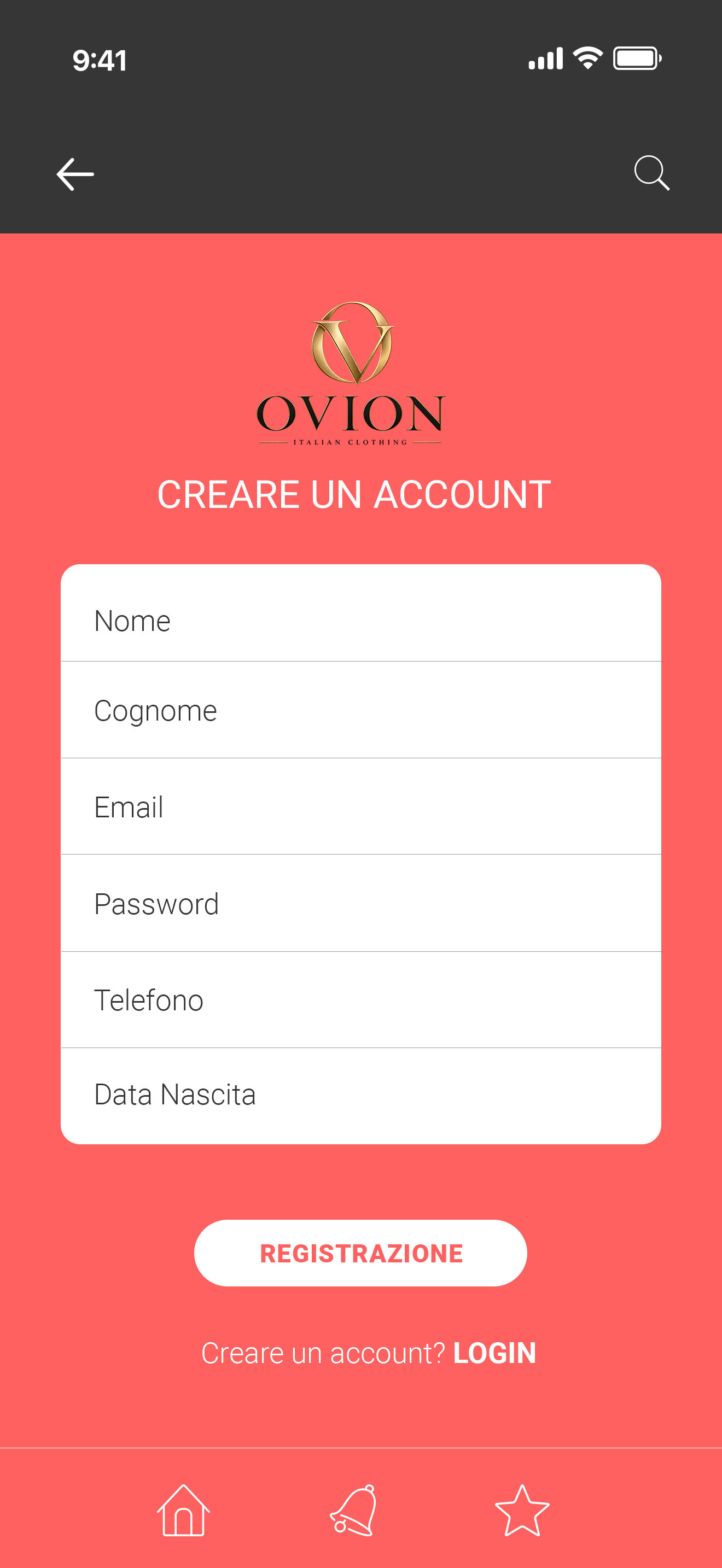 Mockup Cellulare Mobile App - OVION — Design e Sviluppo di Applicazione Mobile